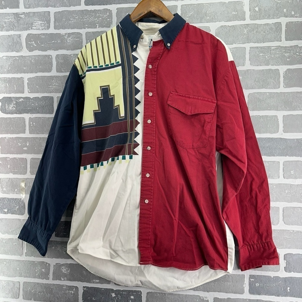 Roper Rodeo Blue Western Shirt XL Aztec Red Navy Long Sleeve Shirt Size Large